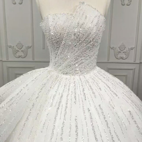 Luxury Heavy Beaded Sleeveless Ball Gown Wedding Dress