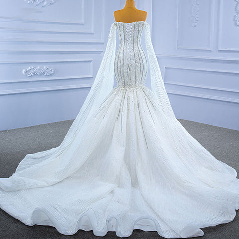 Elegant Crystals Heavy Beaded Strapless Mermaid Bridal Gown