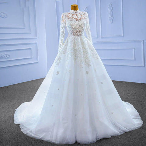 Long Sleeve High Neck Bridal Gown Wedding Dress