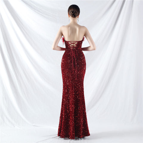 The Sigourney Corset Bust High Slit Gown