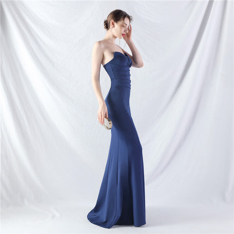 Craft Dress Sexy Shoulder Wrap Chest satin fabric Evening Dress