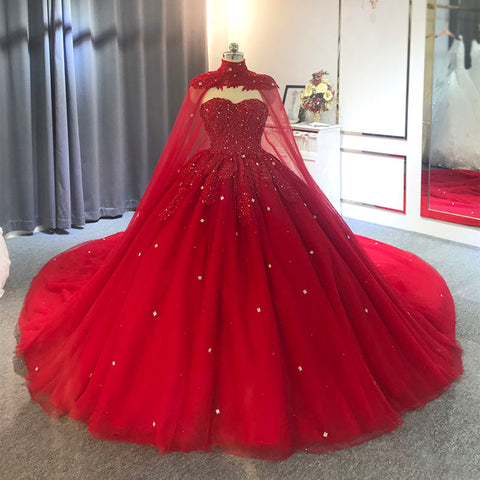 Dazzling Red Sweetheart Neck Diamond Sequin Studded Evening Bridal Gown