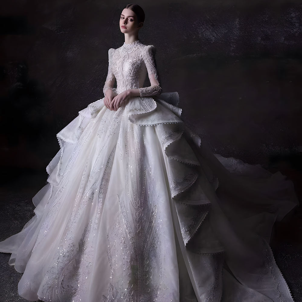 Chic Royal Style High Neck Ball Gown Wedding Dress