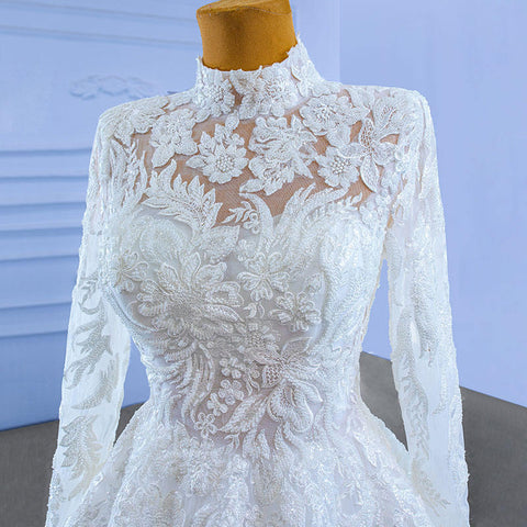 Long Sleeve High Neck Bridal Gown Wedding Dress