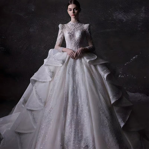 Chic Royal Style High Neck Ball Gown Wedding Dress