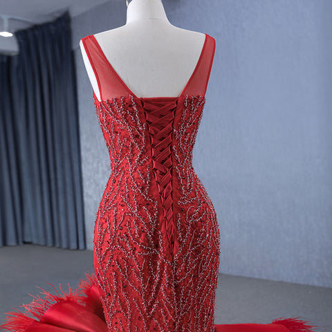 Contemporary Red Sequins Beaded Mermaid Bridal Gown