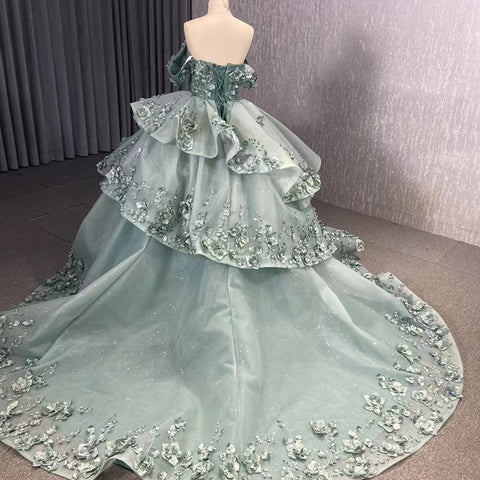 Mint Ruched Party Ball Gown Bridal Gown