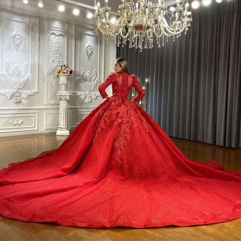 Sparkling High Neck Red Statement Bridal Gown