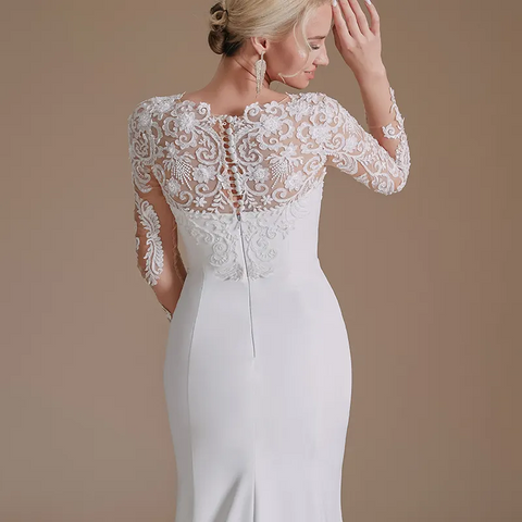 Boho Simple Elegant Lace Long Sleeve Wedding Gown