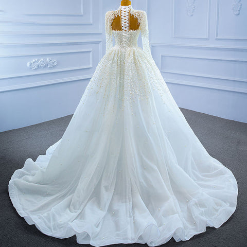 Luxury White High Neck Long Sleeve Mermaid Wedding Dress