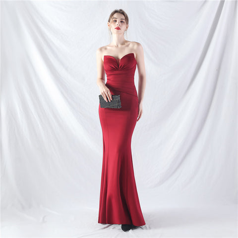 Craft Dress Sexy Shoulder Wrap Chest satin fabric Evening Dress