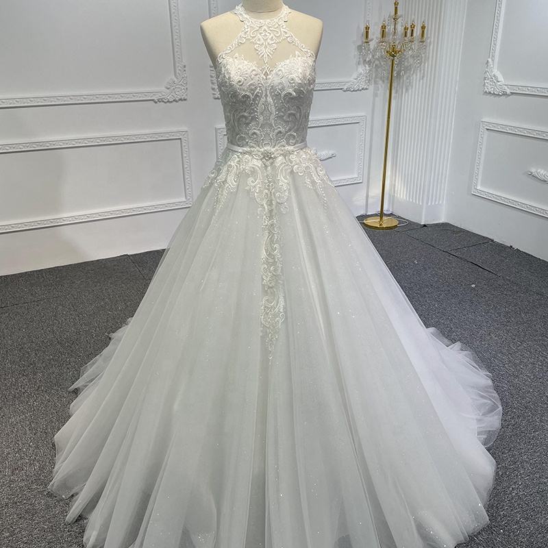 Stylish Halter Sleeveless Simple Belt Wedding Dress