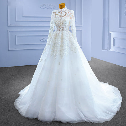 Long Sleeve High Neck Bridal Gown Wedding Dress