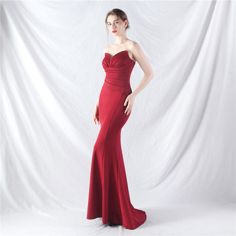 Craft Dress Sexy Shoulder Wrap Chest satin fabric Evening Dress