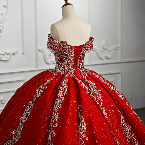 Royal Red Elegant Lace up back Bridal Gown