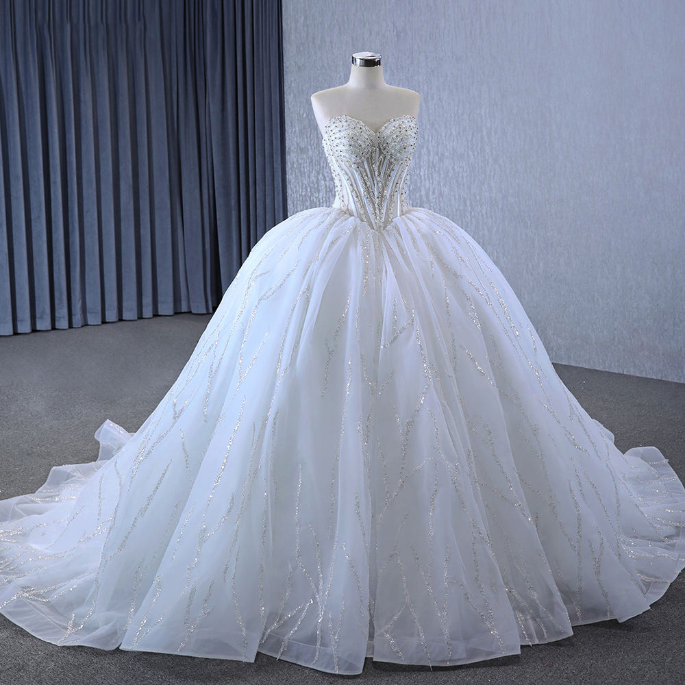 Luxury Ivory Strapless Bridal Ball Gown Wedding Dress