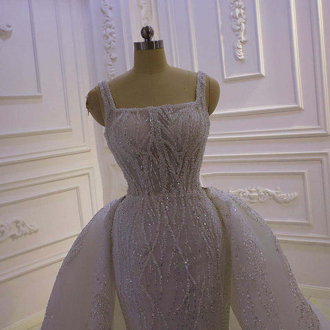 Elegant Beaded Lace Wedding Dress With Detachable Train