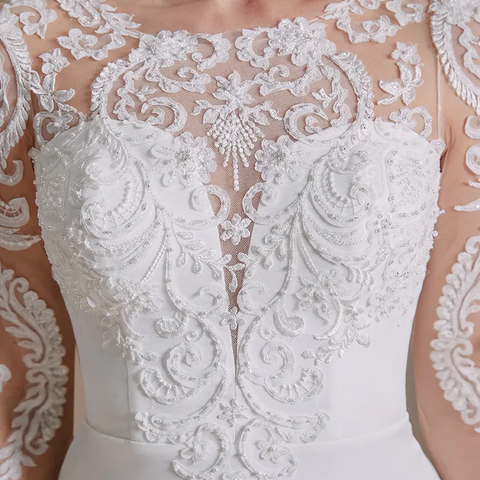 Boho Simple Elegant Lace Long Sleeve Wedding Gown