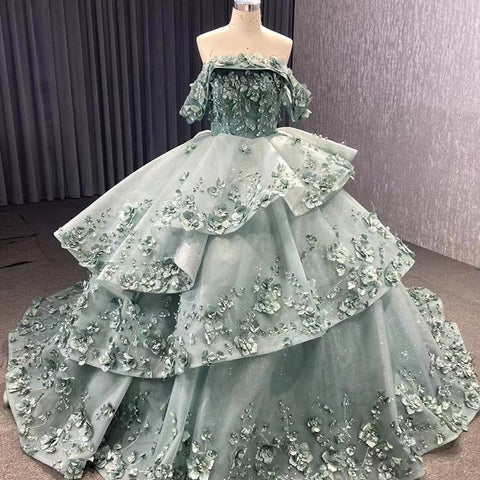 Mint Ruched Party Ball Gown Bridal Gown