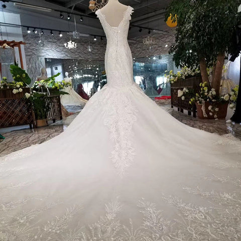 Stunning crystal mermaid luxury mermaid with lace wedding dress