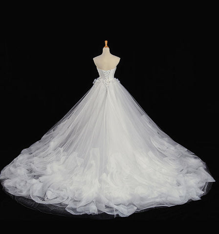 Luxury Strapless  Long Ball Gown Wedding Dress