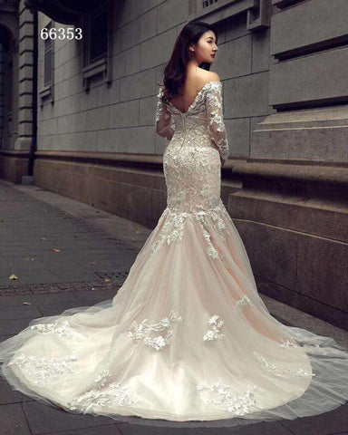 elegant mermaid Lace wedding dresses with long sleeves