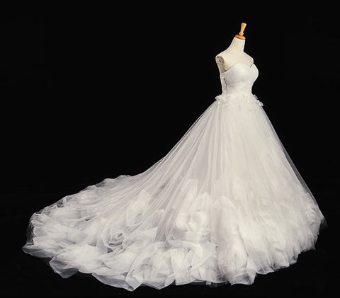 Luxury Strapless  Long Ball Gown Wedding Dress