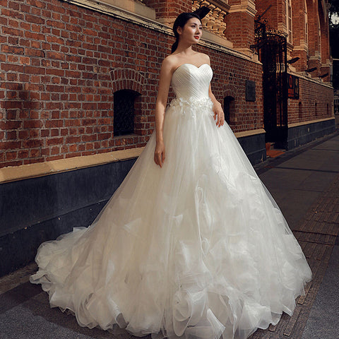 Luxury Strapless  Long Ball Gown Wedding Dress