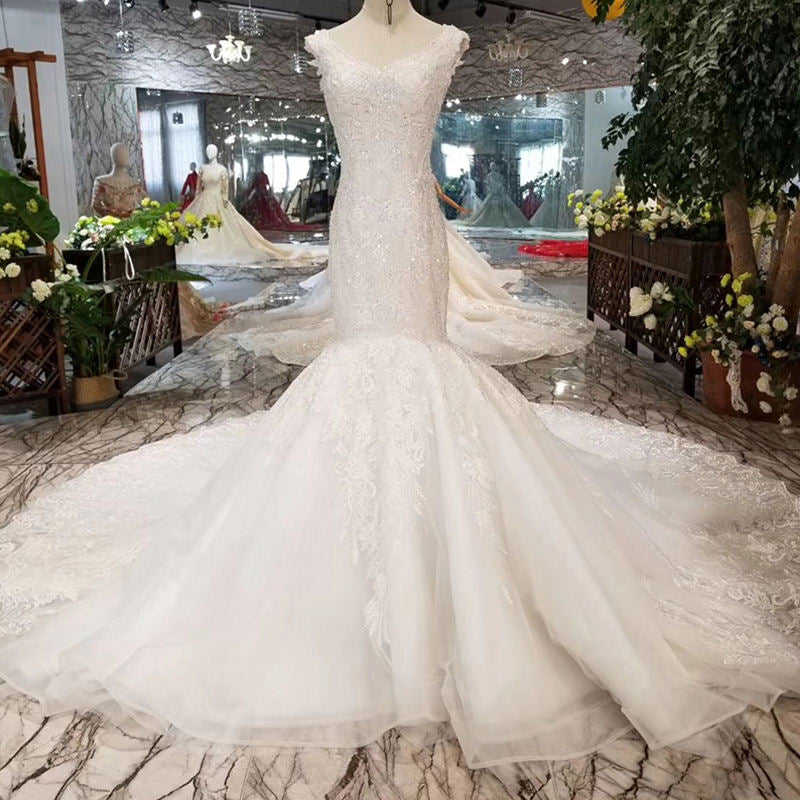 Stunning crystal mermaid luxury mermaid with lace wedding dress