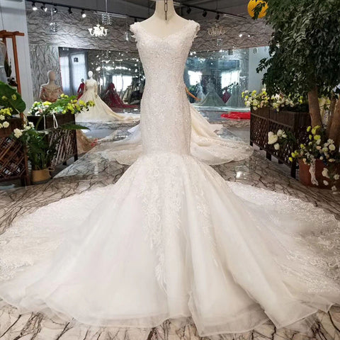 Stunning crystal mermaid luxury mermaid with lace wedding dress