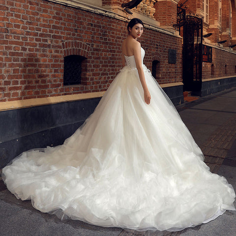 Luxury Strapless  Long Ball Gown Wedding Dress