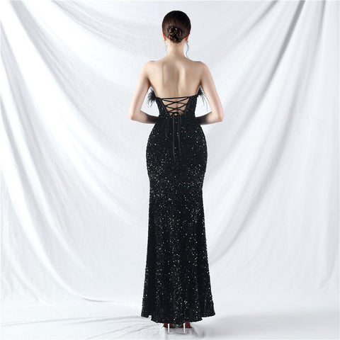 The Sigourney Corset Bust High Slit Gown