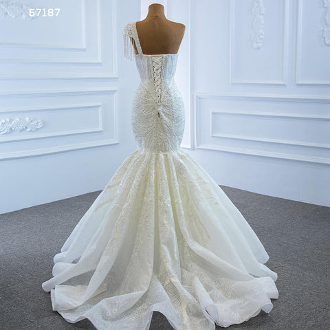 Stunning One Shoulder Crystal Lace Wedding Dress