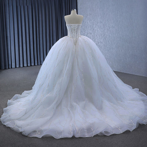 Luxury Ivory Strapless Bridal Ball Gown Wedding Dress