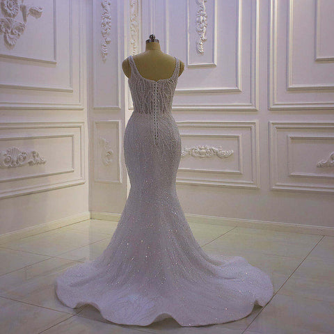 Elegant Mermaid Beaded Wedding Dress With Detachable Train