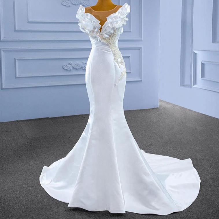 Soft Satin White Wedding Mermaid Gown