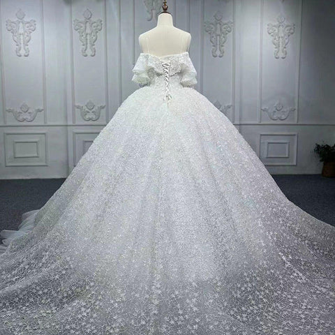 Puffy Lace Fabric Ruffle Ball Gown Wedding Dress