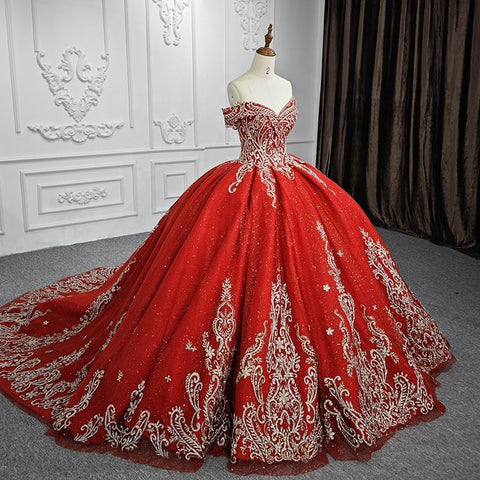 Royal Red Elegant Lace up back Bridal Gown