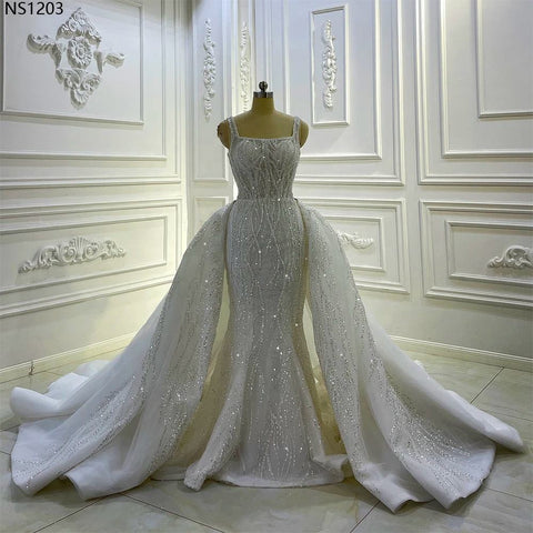 Elegant Mermaid Beaded Wedding Dress With Detachable Train