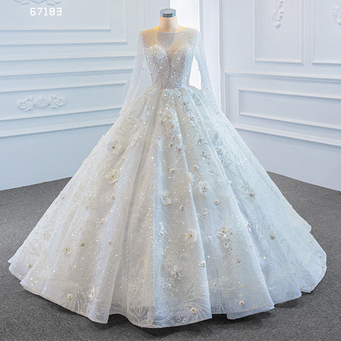 Long sleeve Long Trail traditional wedding dress