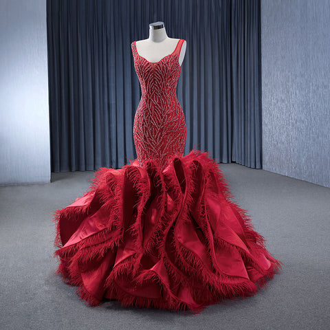 Contemporary Red Sequins Beaded Mermaid Bridal Gown