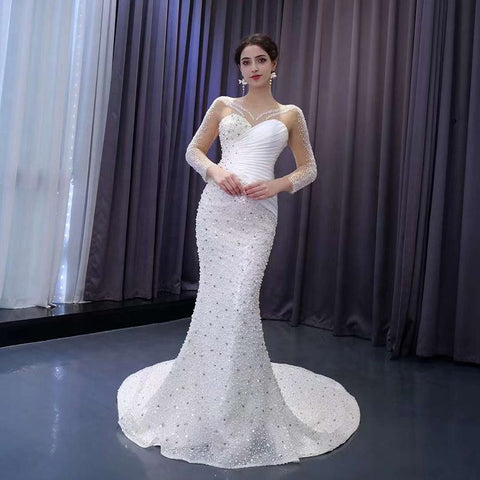 Ruffle Illusion Heavy Beading Mermaid Wedding Dress