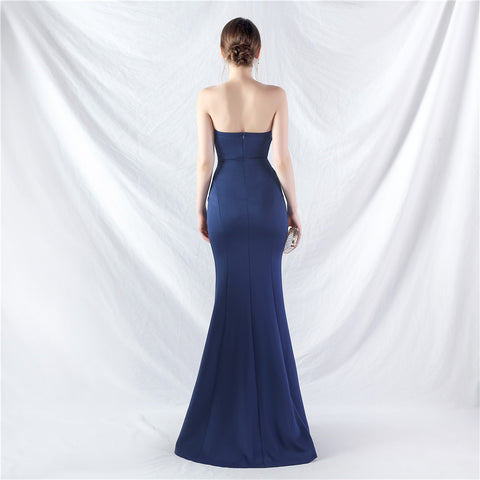 Craft Dress Sexy Shoulder Wrap Chest satin fabric Evening Dress