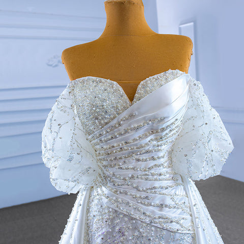 Vintage Crystal White Mermaid wedding Dress With Detachable Train