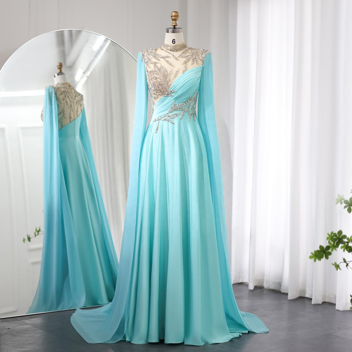 Gorgeous Soft Satin Cape Sleeve Formal Bridal Gown