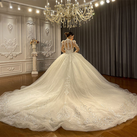 Luxury High Neck Beautiful Lace Bridal Wedding Ball Gown Dress