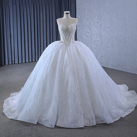 Luxury Ivory Strapless Bridal Ball Gown Wedding Dress