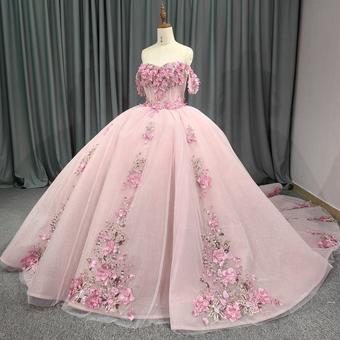 Pretty Pink Off Shoulder Bridal Gown