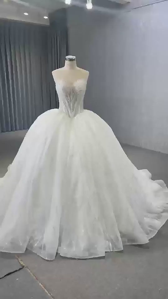 Luxury Ivory Strapless Bridal Ball Gown Wedding Dress