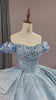 Fairy Blue Princess Beaded Evening Bridal Gown